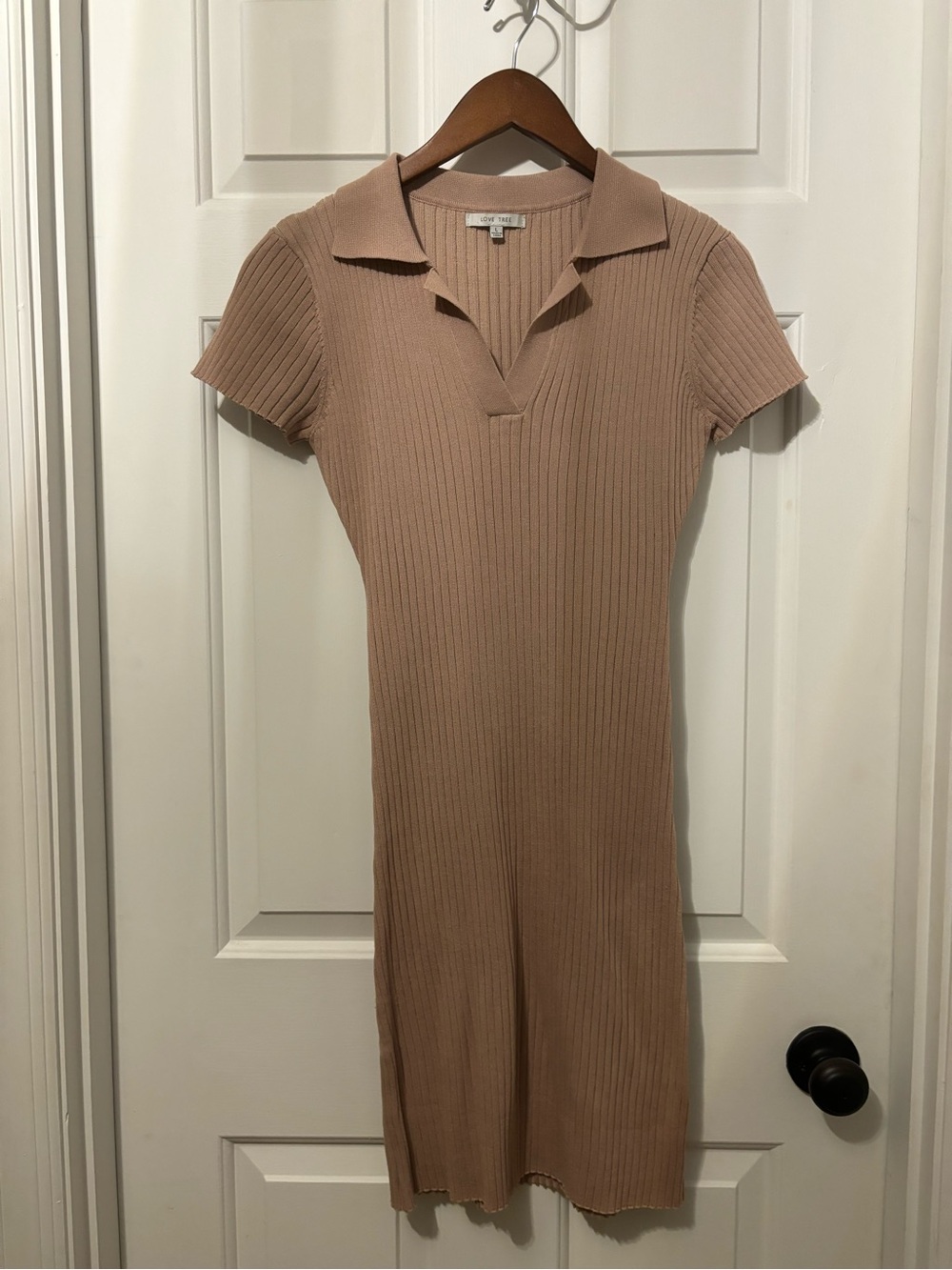 Love Tree Ribbed Polo Midi Dress in Taupe